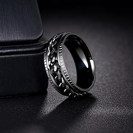 Udolfly Mens Fidget Rings Anxiety Rings for Men Womens Chain Spinner Ring for Adults Titanium Steel Ring Black Black Size 6
