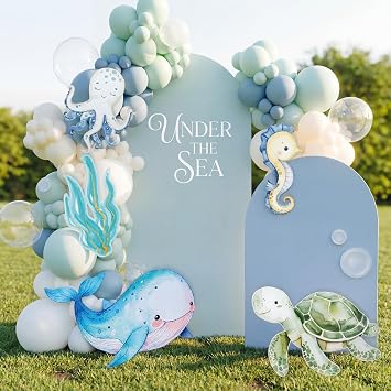 Eaasty 5 Pcs Under The Sea Party Decoration Ocean Animals Cutouts Baby Shower Decor 12-28 Inch Sea You Soon Baby Shower Decoration Ocean Birthday Party Decor PP Plastic Underwater Photo Booth Prop