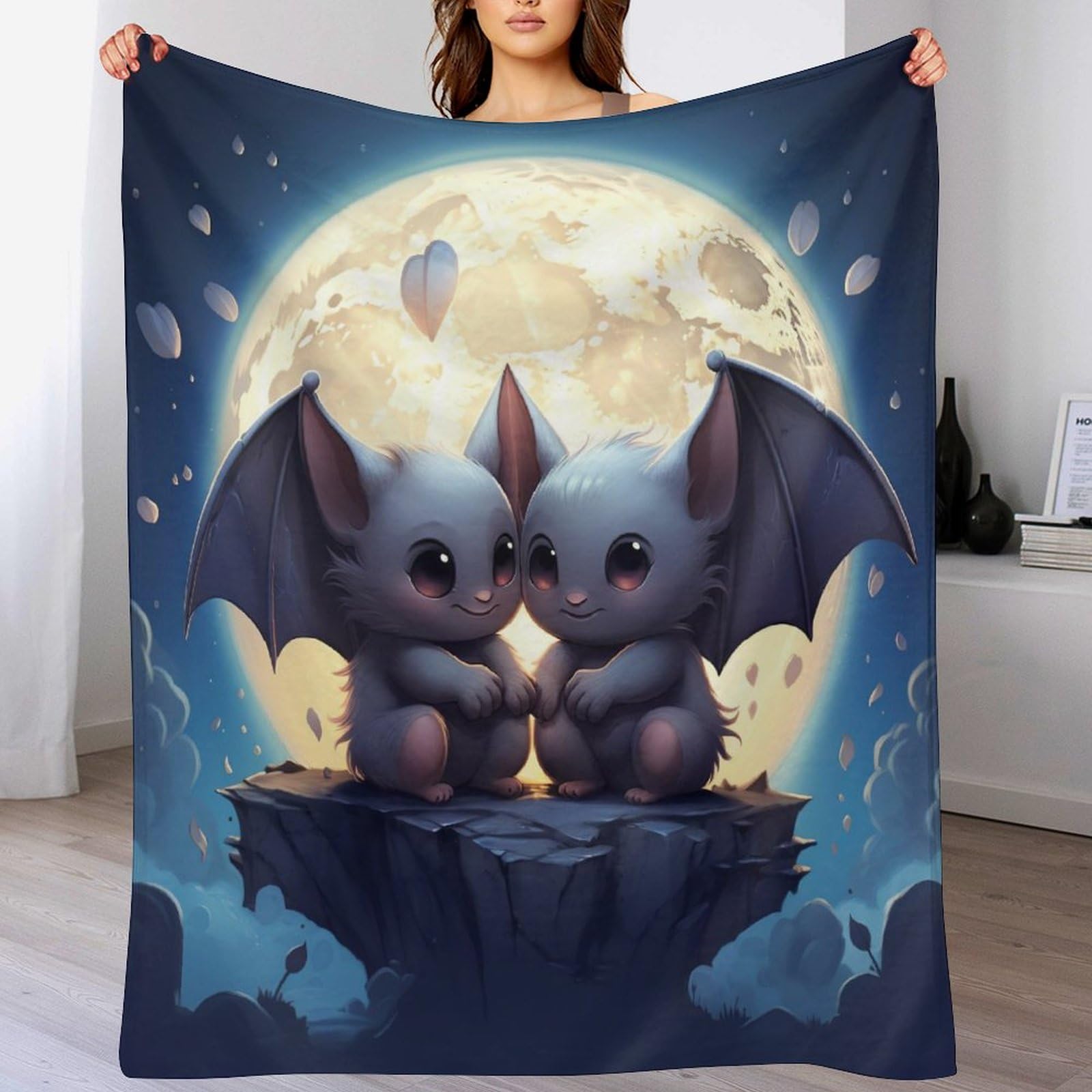 Manta de forro polar suave y mullida con diseño de murciélago para invierno