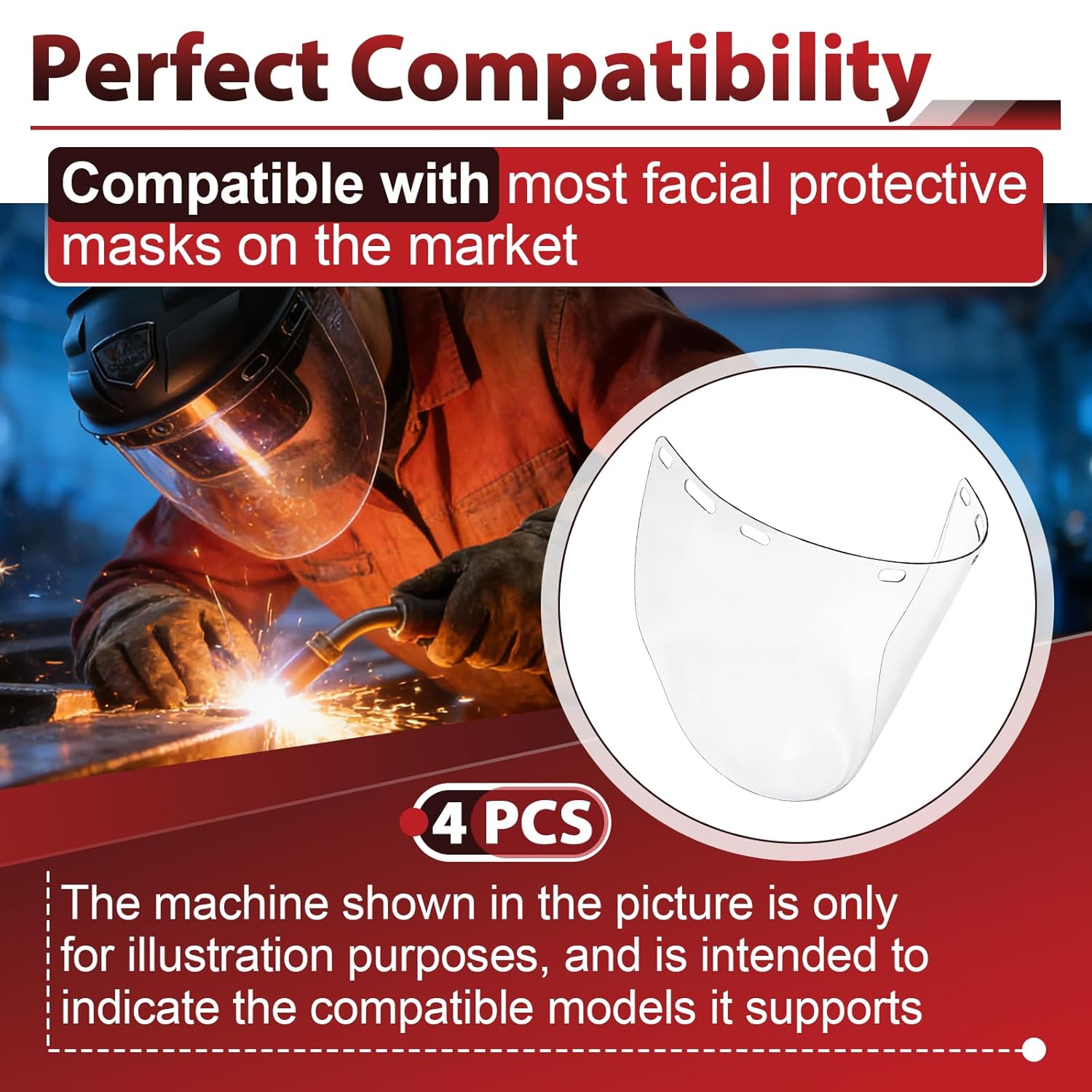 4 Pcs Heavy Duty Face Shield Visors Compatible with NoCry, Polycarbonate Flat Face Shield Large, Anti-Fog Clear Replacement Window, ANSI Z87.1, Ideal for Woodworking & Industrial Safety