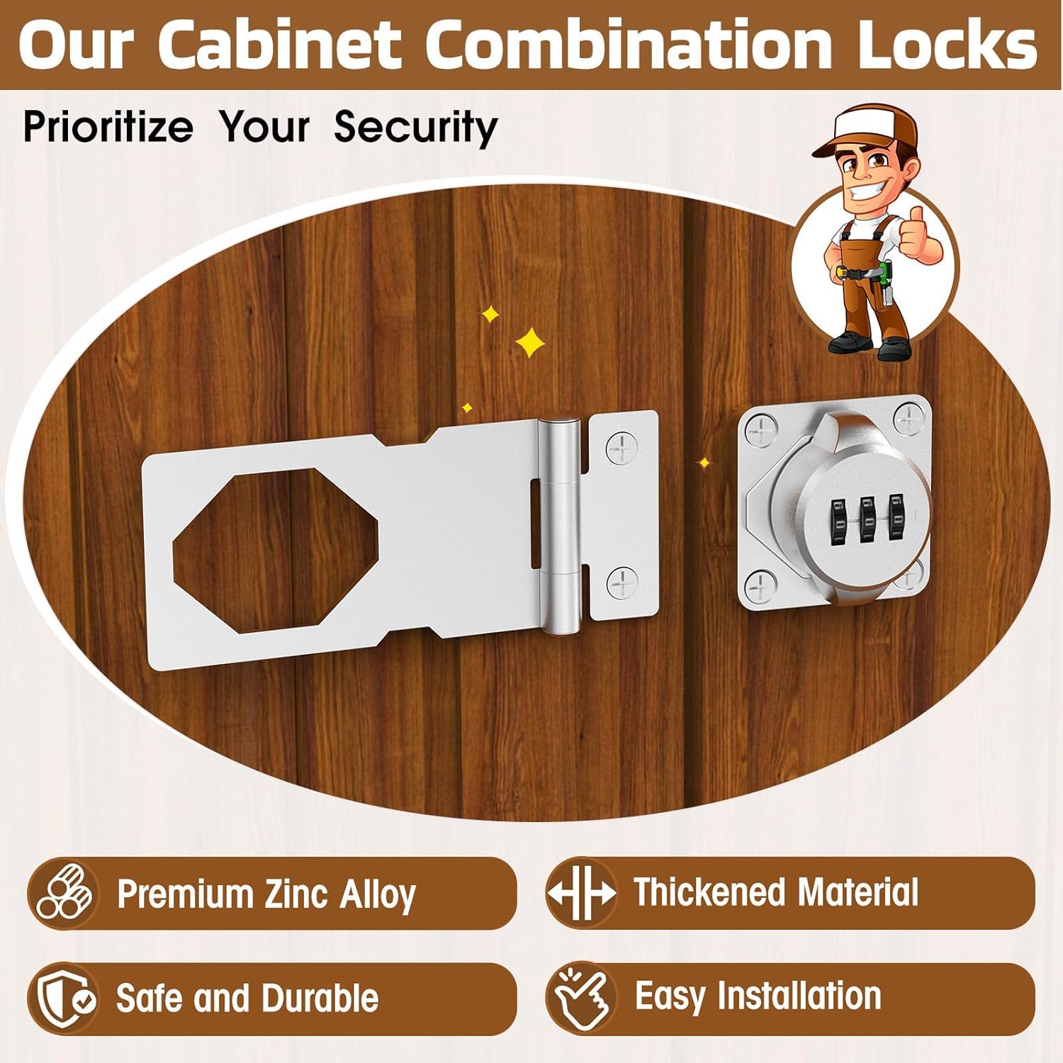 Door Latch Lock with Combination, 3.5" Small Household Cabinet Password Hasp Latch, Cabinet Locks with Code for Barn Door, Refrigerator, Shed, Drawers (Silver - 2PCS)