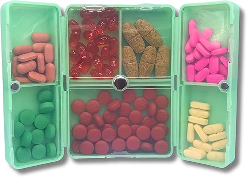 Miniatura 2 de Diseño plegable, 7 compartimentos, tamaño de viaje diario, pastillero portátil, organizador para medicamentos, suplementos y vitaminas, cabe en