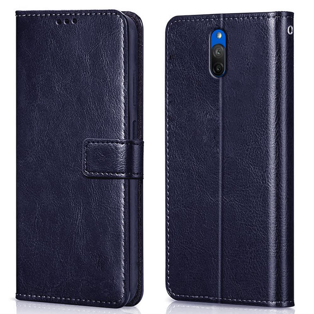 WOW IMAGINE Shock Proof Flip Cover Back Case Cover for Xiaomi Mi Redmi 8A | 8A Dual (Flexible | Leather Finish | Card Pockets Wallet & Stand | Blue)