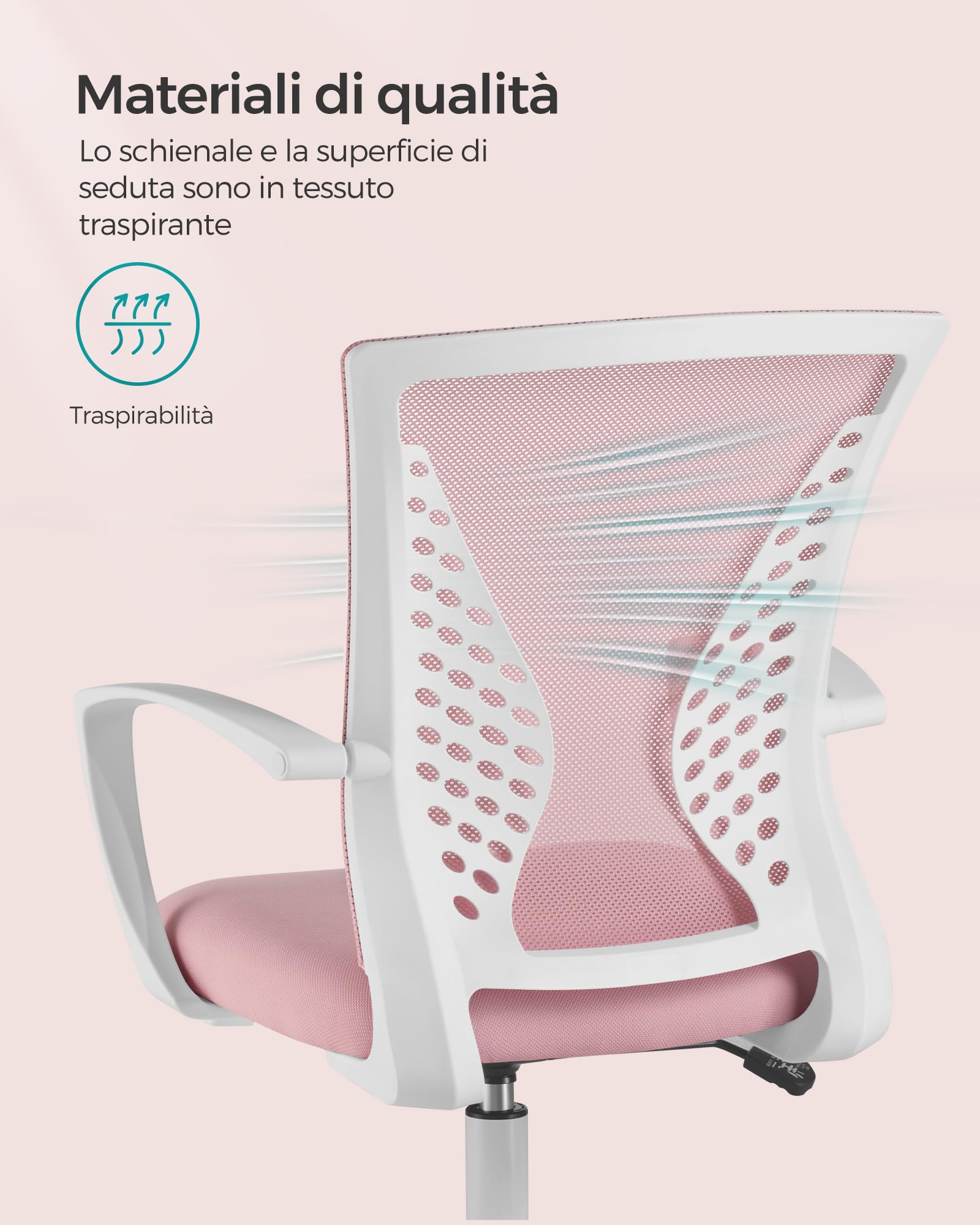 SONGMICS Silla de Malla, Silla de Oficina Giratoria, Altura Ajustable, Función de Inclinación, Respaldo y Asiento Transpirable, para Estudio, Oficina, Carga de 120 kg, Rosa Jalea OBN022R02