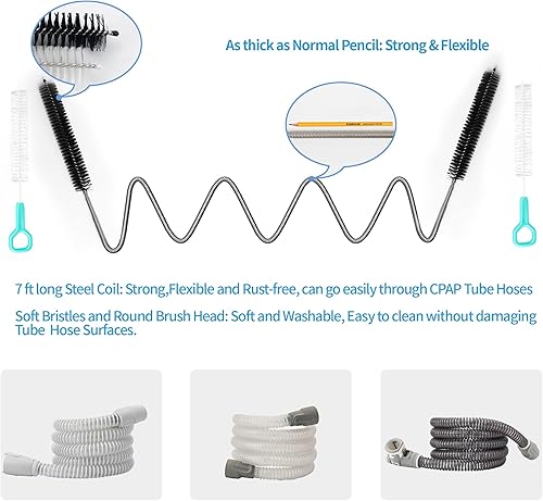 Miniatura 2 de Jakia CPAP - Kit de cepillo de limpieza de manguera de tubo de 7 pies, cuerpo de resorte flexible fuerte con cabezales de cepillo dobles cada uno de