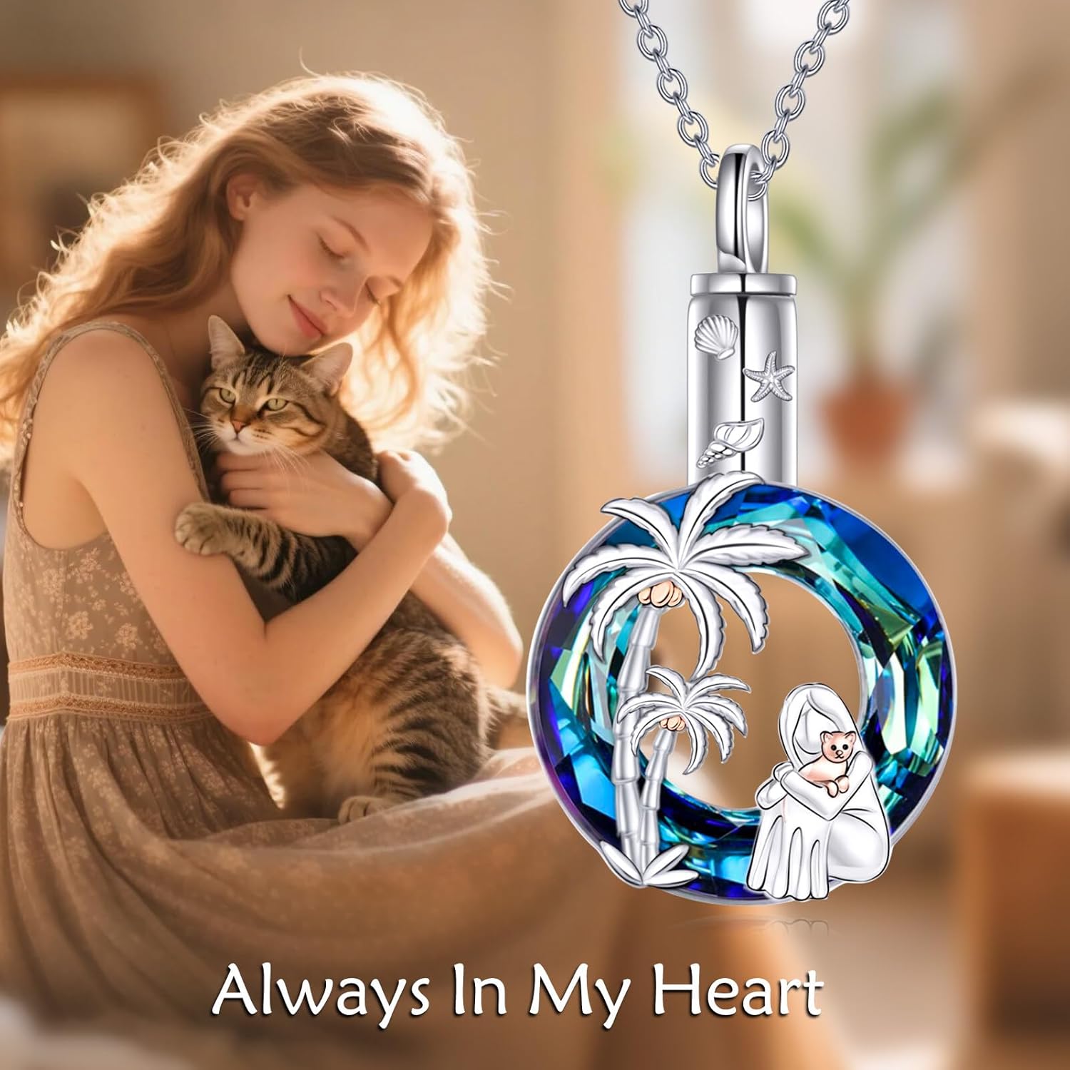 TOUPOP Cat Cremation Jewelry for Ashes Sterling Silver Cat Moon Urn Necklace that Hold Human Pet Ashes Memorial Keepsake Jewelry - Image 2