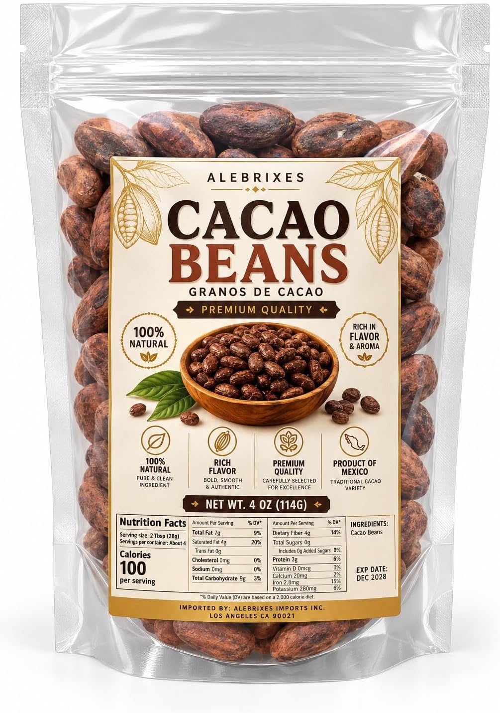 Alebrixes | Whole Cacao Beans 4 oz (114 g) | Granos de Cacao -Raw Cacao Beans | Authentic Mexican Raw Cacao - Premium Quality | Natural - Imported from Mexico
