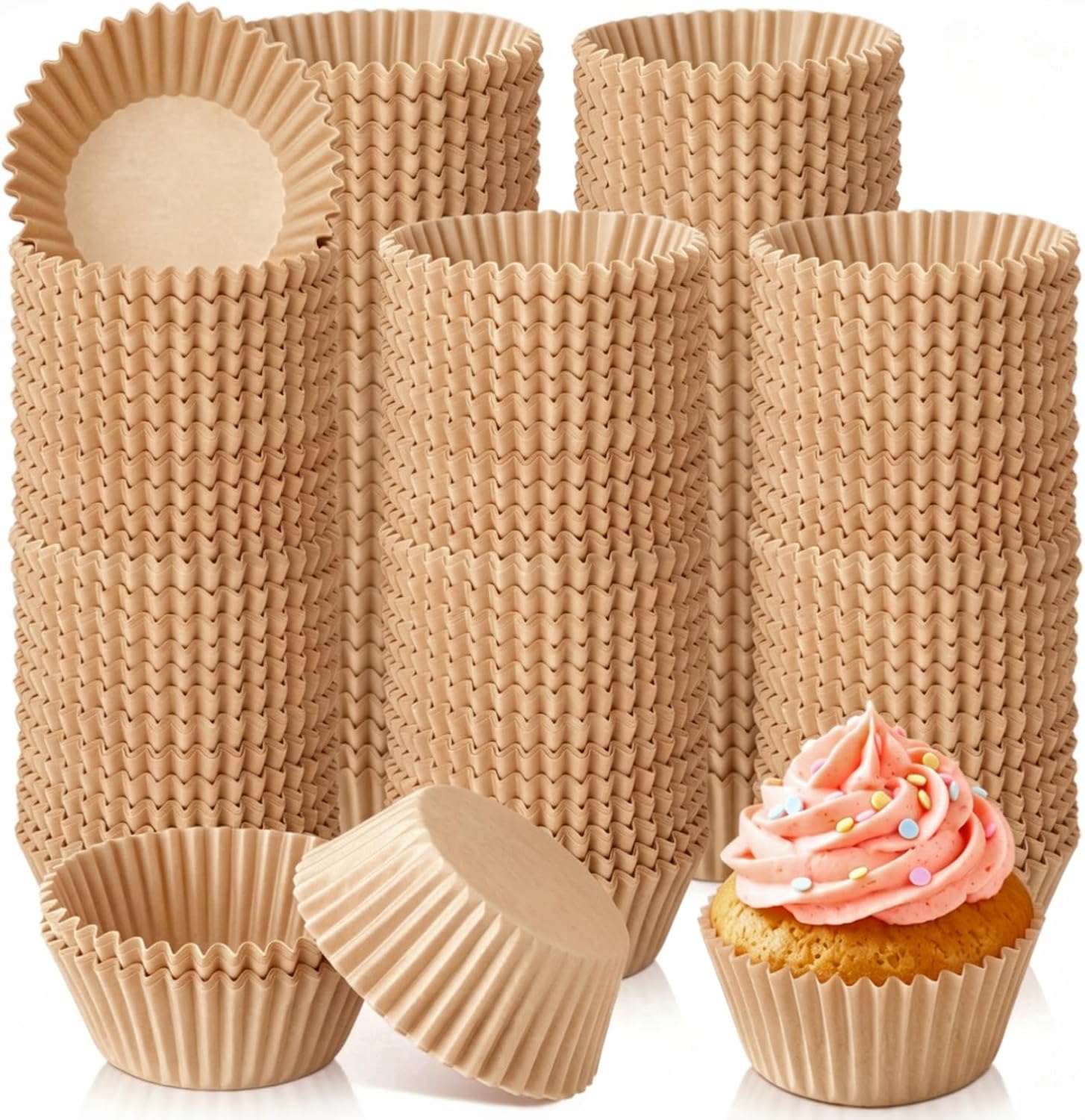 2000 Count Natural Cupcake Liners for Baking, Standard Size Greaseproof Parchment Muffin Liners, Unbleached Non-stick Food Grade Baking Cups, Oven Safe Brown Cupcake Wrappers