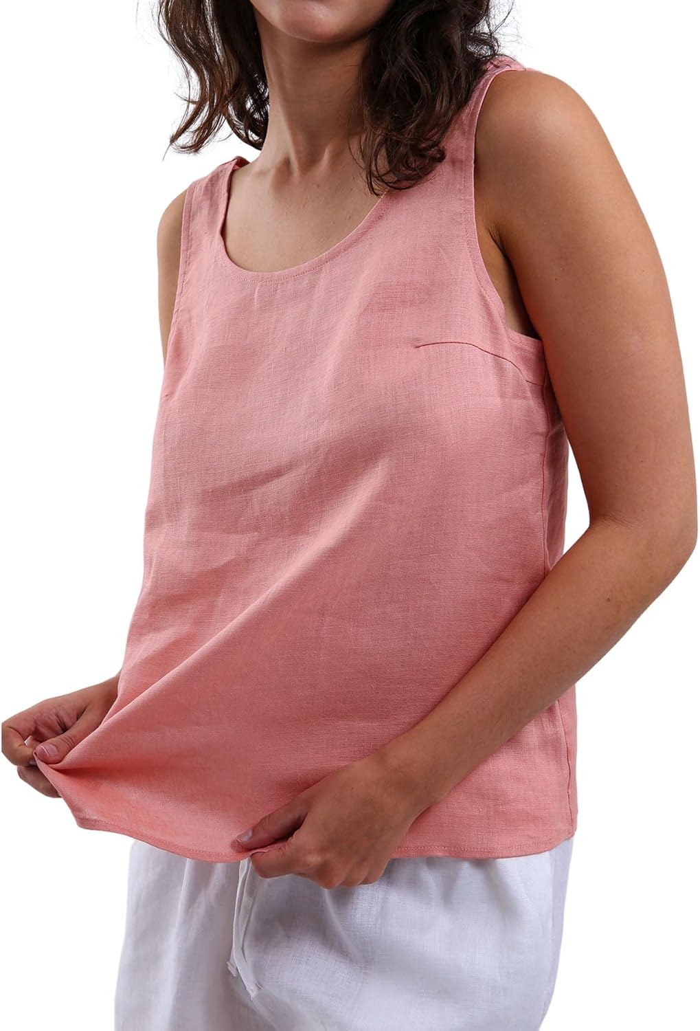 Amazhiyu Women's 100% Linen Tank Tops Summer Casual Sleeveless Scoop Neck Blouse - Image 2