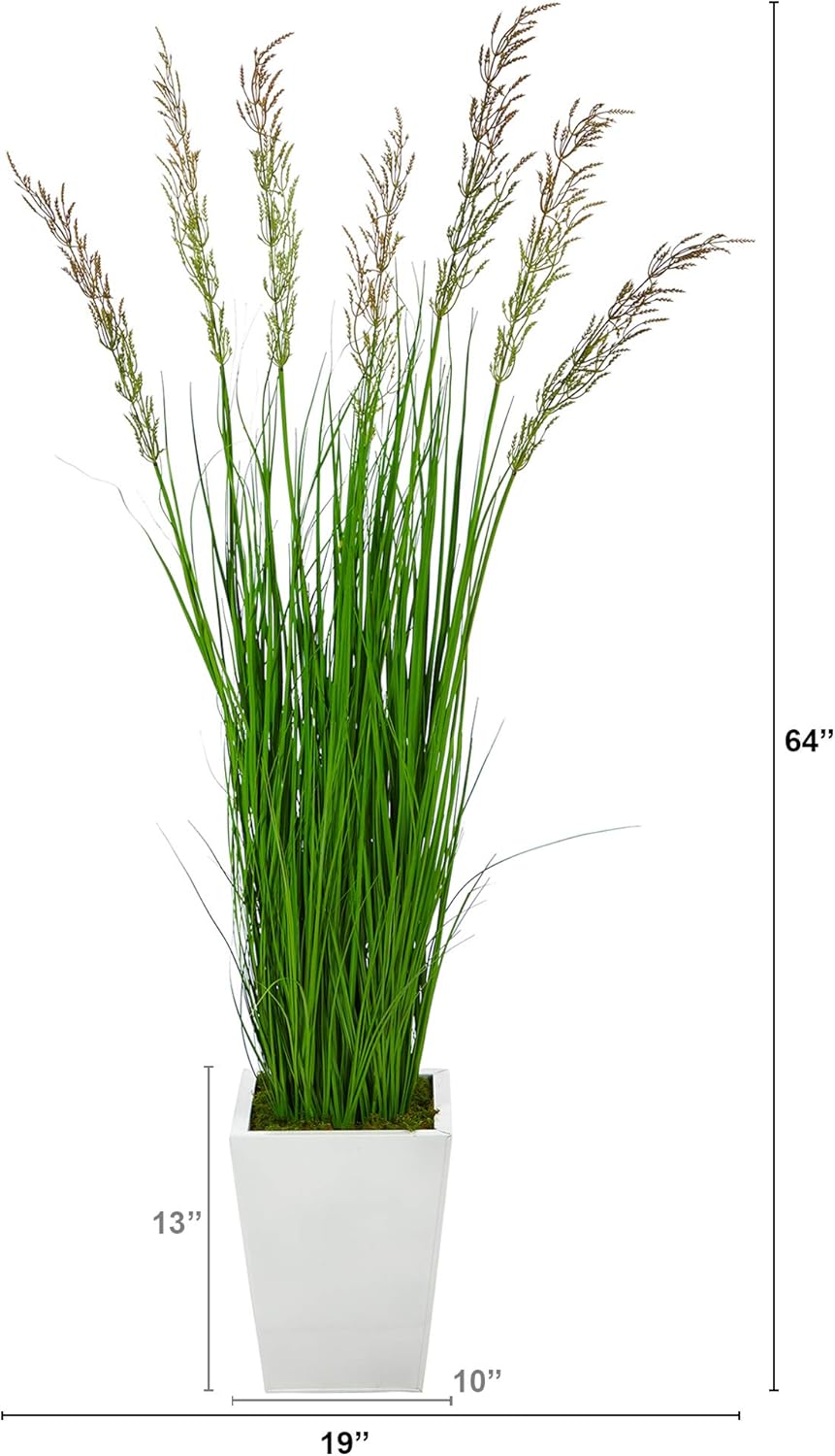 Nearly Natural 64in. Wheat Grass Artificial Plant in White Metal Planter