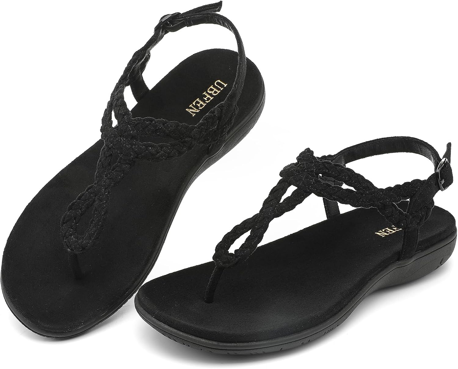 UBFEN Womens Flat Sandals Dress Braided T-Strap Thong Sandals with Arch Support Comfortable for Walking
