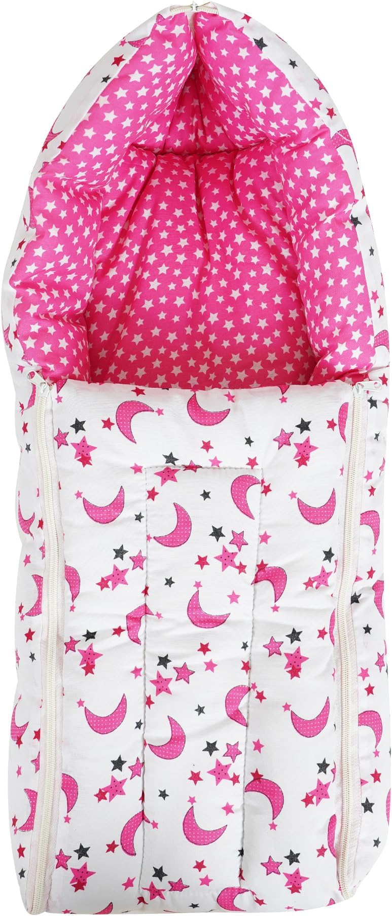 Sharma Clothing Pure Soft Cotton Baby Boys and Baby Girls 3 in 1 Multi Usage Sleeping Bag and Carry Bag and Bed kam (0-7Months,Moon Pink)