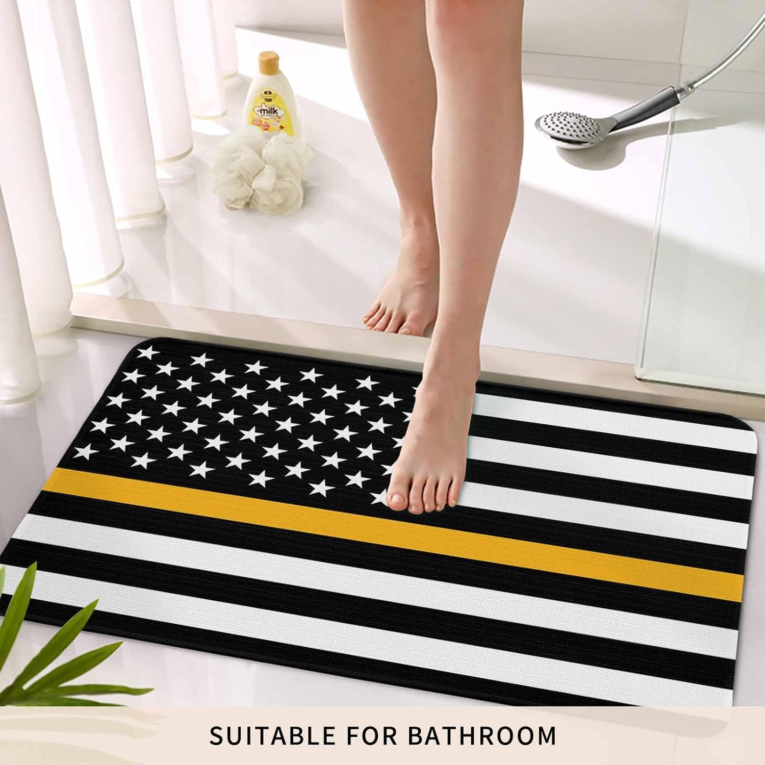 ALAGEO Doormat Gold Stripes Emergency Telecommunicators Welcome Mat Entrance Floor Mat USA Flag Door Mar Indoor Outdoor Entrance Floor Mat Non Slip Rubber Mat 16 x 24 inch