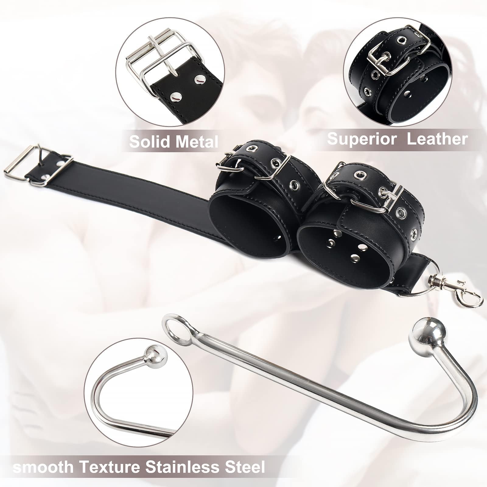 Collar de bondage sexual con gancho anal y mordaza de bola, kit de ataduras de cuero para esclavos BDSM de cuello a muñeca, arnés de esposas para la espalda BDSM,herramienta para juegos sexuales.