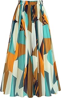 Women's Pleated Skirt Chiffon Elastic Waist A-Line Midi Length Skirt