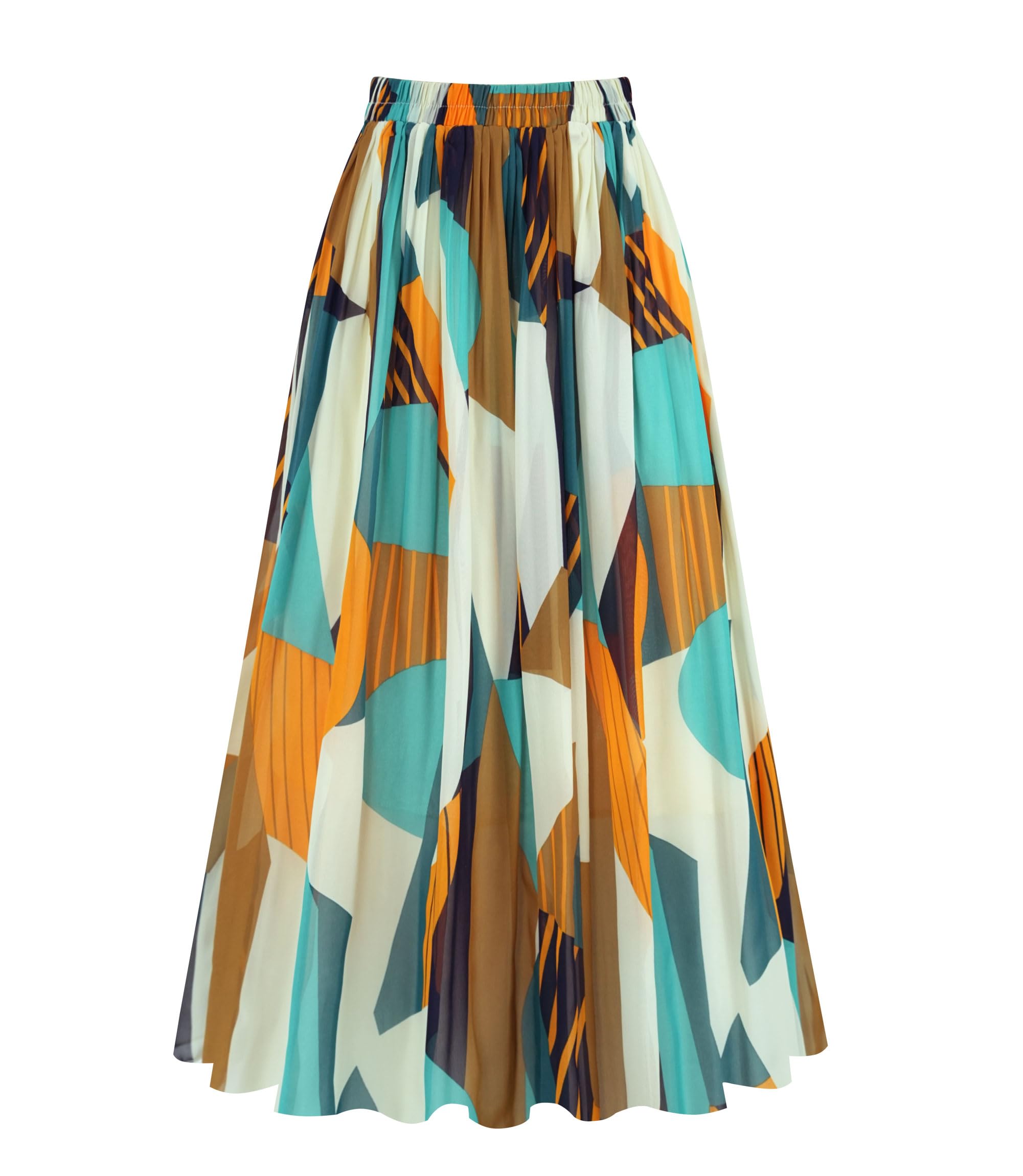 Kingfancy Women's Pleated Skirt Chiffon Elastic Waist A-Line Midi Length Skirt