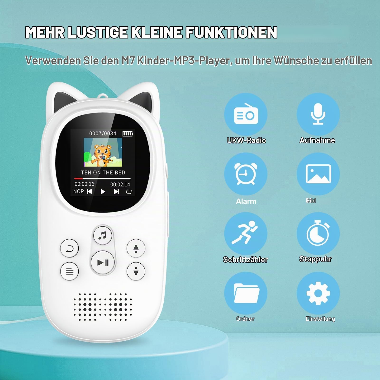 32GB MP3-Player mit Bluetooth 5.0, Oilsky Kinder MP3 Player mit Kopfhörer, 750mAh Tragbarem Sport Mp3 Musikplayer mit Lautsprecher, UKW-Radio, Schrittzähler, Diktiergerät (Schwarz)