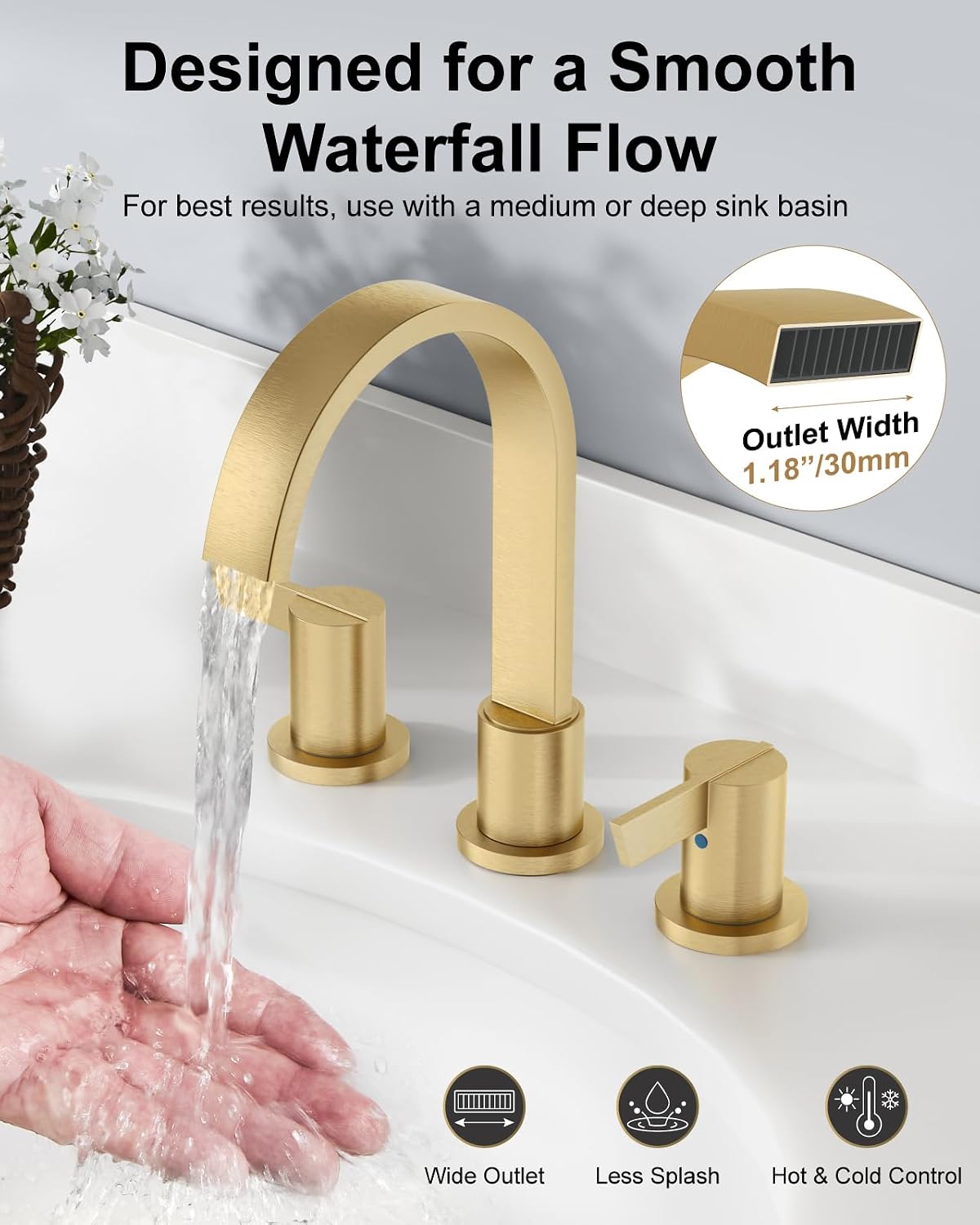  Gold 3 Hole Bathroom Faucet,8" Widespread Vanity Faucet thumbnail