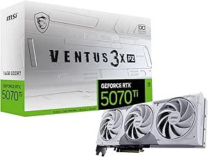 MSI Gaming RTX 5070 Ti 16G Ventus 3X PZ OC Graphics Card (16GB GDDR7, 256-bit, Extreme Performance: 2482 MHz, DisplayPort x 3 2.1a, HDMI 2.1b, NVIDIA Blackwell Architecture)