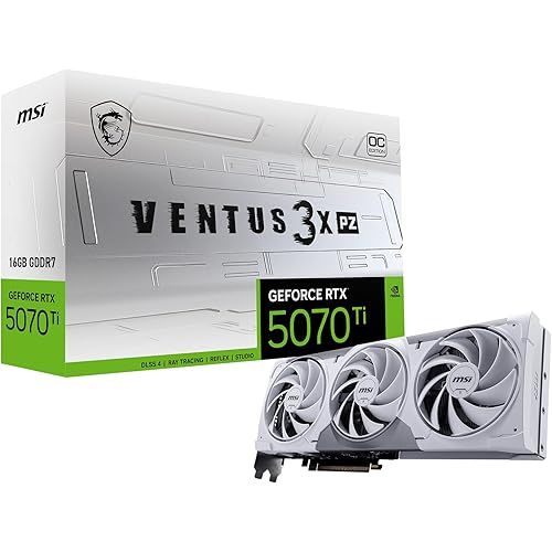 msi Gaming RTX 5070 Ti 16G Ventus 3X PZ OC Graphics Card (16GB GDDR7, 256-bit, Extreme Performance: 2482 MHz, DisplayPort x 3 2.1a, HDMI 2.1b, NVIDIA Blackwell Architecture)