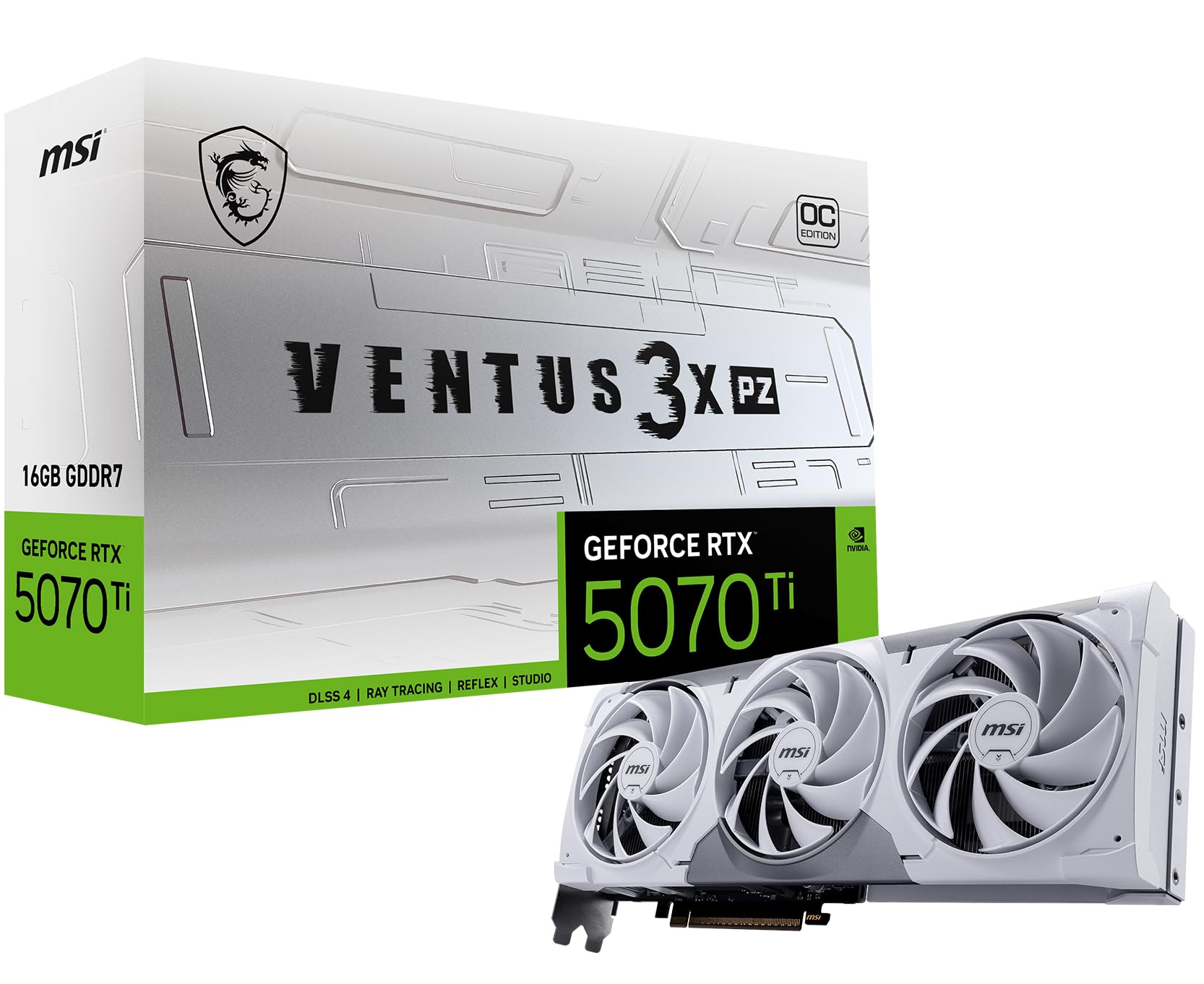 msi Gaming RTX 5070 Ti 16G Ventus 3X PZ OC グラフィックスカード (16GB GDDR7、256ビット、エクストリームパフォーマンス:2482MHz、DisplayPort x 3 2.1a、HDMI 2.1b、NVIDIA Blackwell Architecture)