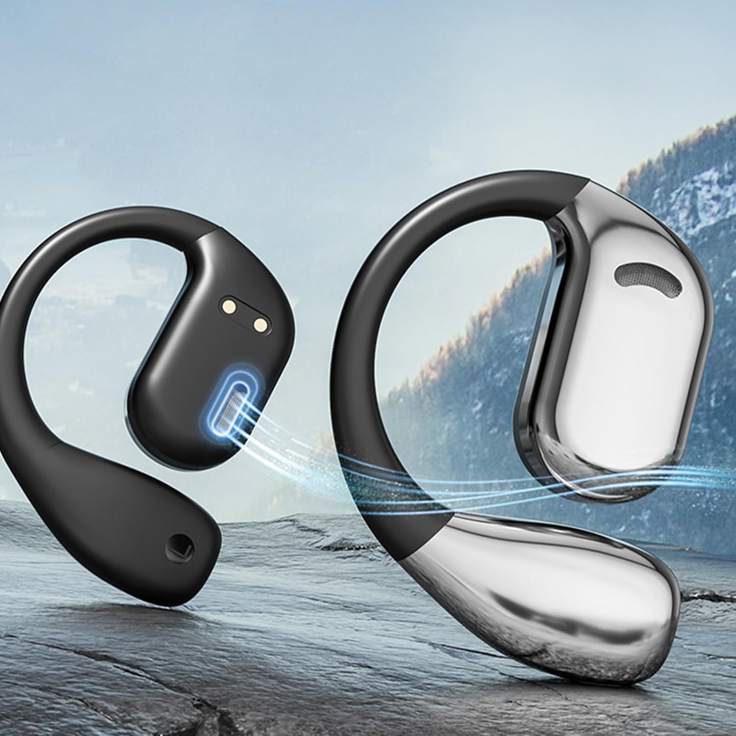 Q39 AI Translation Earbuds showing sound waves