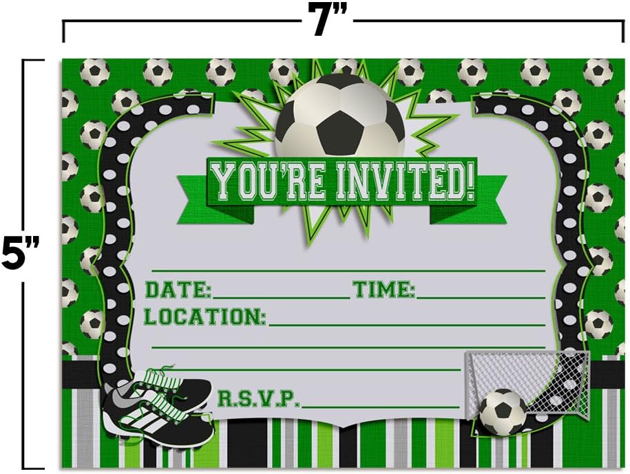 Soccer Birthday Party Invitations, 20 5x7 Fill In Cards with Twenty White Envelopes by AmandaCreation