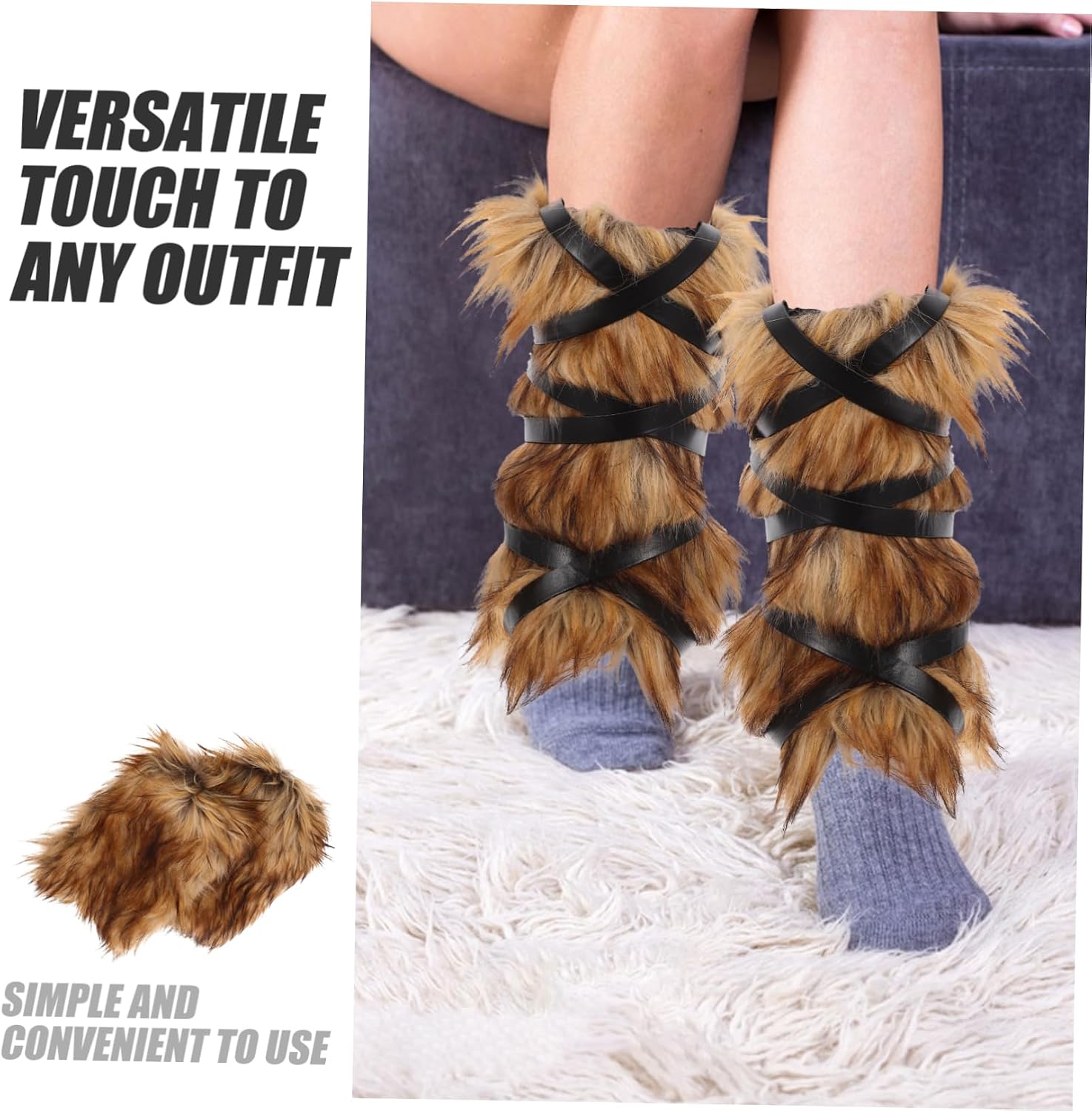 VALICLUD 1pair Viking Faux Fur Leg Warmers for Men and Women Unisex Medieval Costume Accessories Stylish Leg for Cosplay and Themed Parties