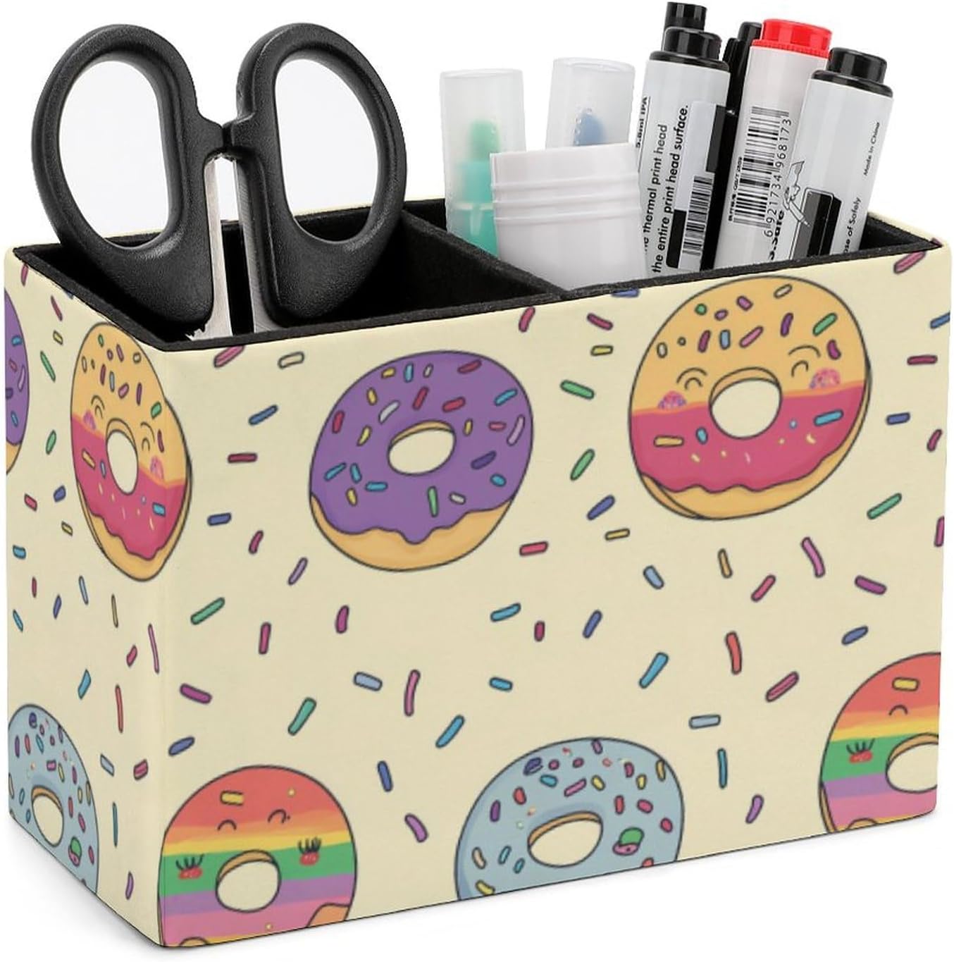 Donuts Colorful Doughnuts Sweet Pencil Pen Holder PU Leather Desk Storage Organizer Makeup Brush Box