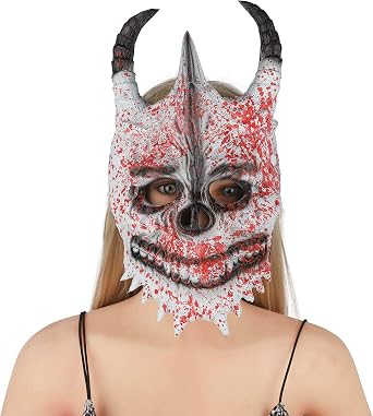 Holiberty Halloween Cosplay Ghostface Mask Devil Horns Zombie Masks Demon Ghost Face Mask Monster Role Play Face Cover