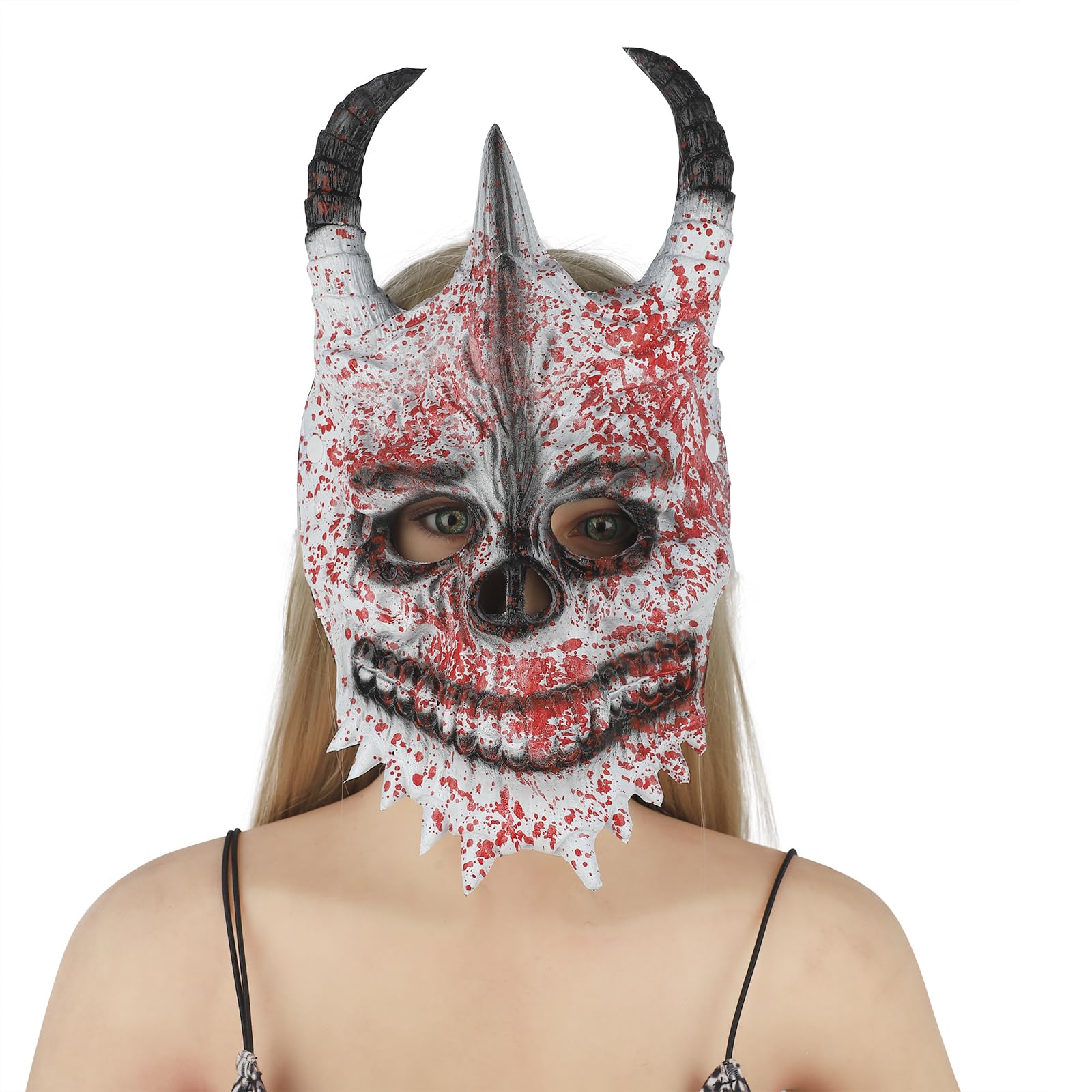 Scary Halloween Full Head Skull Mask Creepy Foam Skeleton Headgear Horror Devil Witch Wizard Horn Ghost Face Mask Headwear Cosplay Carnival Party Dress Up Costume Props Haunted House Decoration - Image 2
