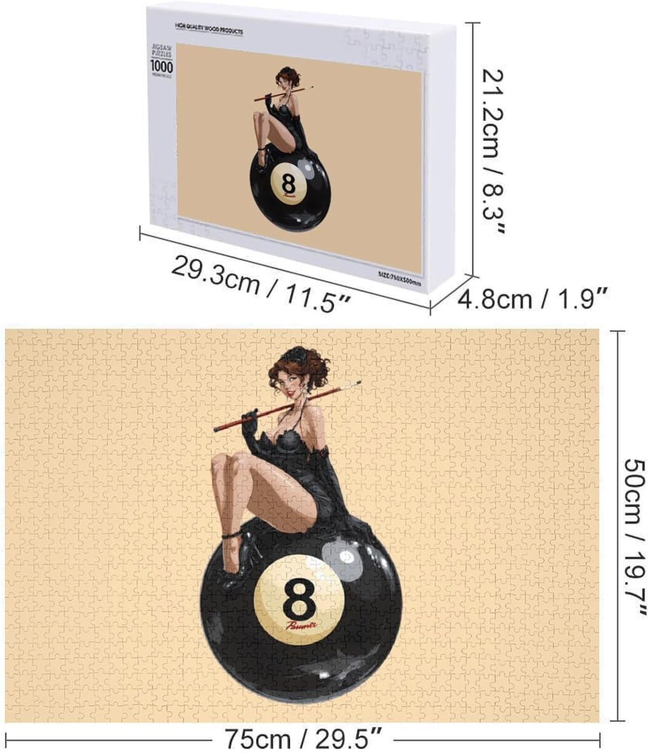Black Eight Billiard Ball Pinup Women Puzzles for Adults 1000 PCS Wooden Jigsaw Puzzle Wall Decor Christmas