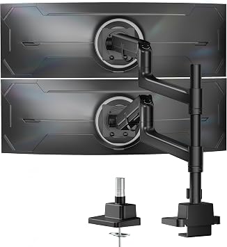 monTEK Heavy-Duty Dual Monitor Arm for 17-57" Ultrawide Screens | Gas spring arms support up to 27kg per monitor, Fits 75x75 & 100x100mm VESA ,Tilt Swivel Rotate,cable management