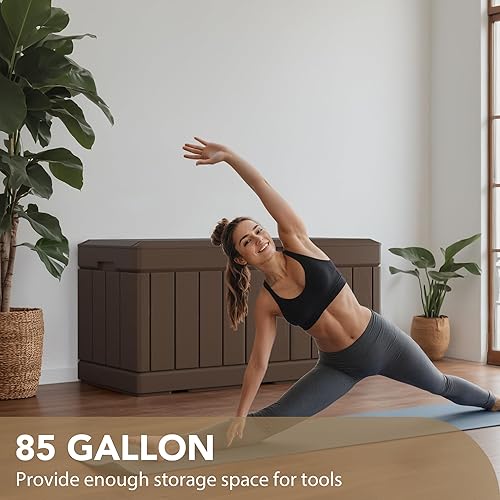 Vista 67 de Devoko Caja de resina de 120 galones, impermeable, para interiores y exteriores, contenedor de almacenamiento grande con cerradura para muebles
