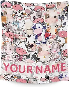 Personalized Cow Blanket Gifts with Name - 40"x50" Cute Throw for Women, Girls - Colorful Soft Fuzzy Blankets for Couch & Sofa