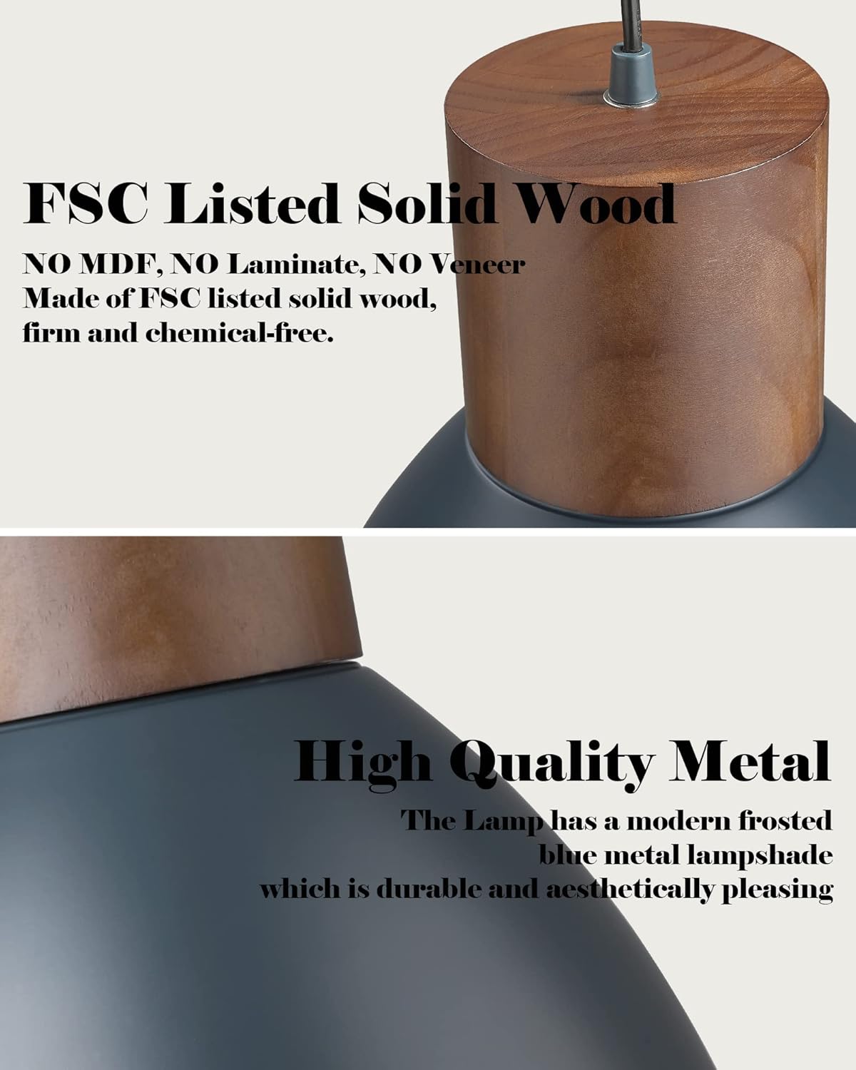 ELYONA Modern Pendant Light for Kitchen Island, Wood Hanging Light 11.6" Metal Shade, Adjustable Height, Pendant Light Fixture for Dining Room, Coffee Bar, Living Room, Bedroom - Dark Blue : Everything Else