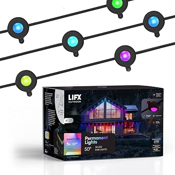 LIFX Outdoor Permanent String Lights Smart - RGBW Wi-Fi 2.4GHz - 50FT Black | Compatible with Alexa, Apple Homekit, IP67 Weatherproof, 2700 lm, linkable up to 200FT, Tunable White, for eave lighting