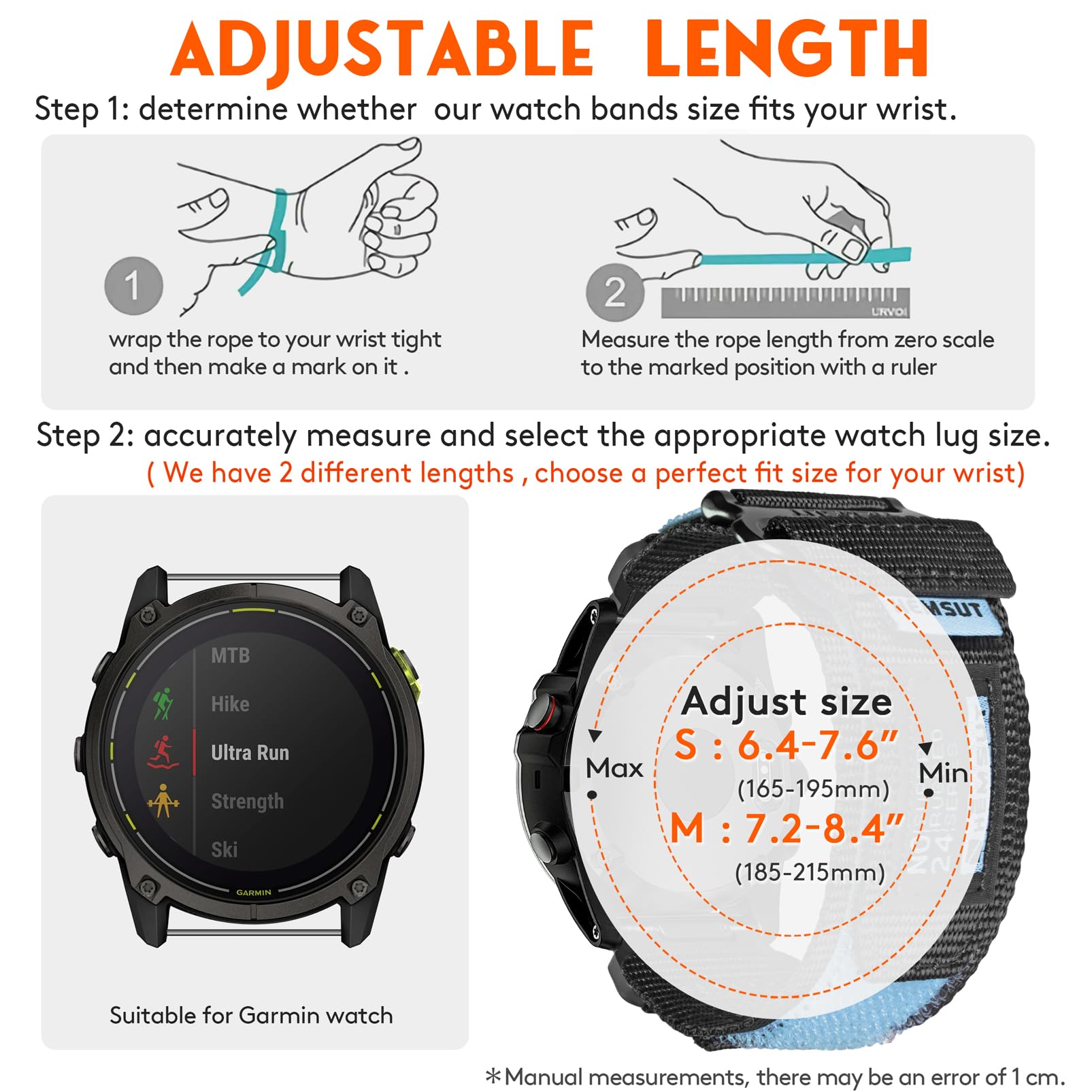 Bracelet de montre compatible avec Garmin, bracelet militaire en nylon de 26 mm pour Fenix 8 51 mm/7X/7X Pro/6X/6X Pro/5X/5X Plus, Tactix 7 Pro/Delta, Quatix 6X/5X, Descent MK1/MK2, Instinct 2X,