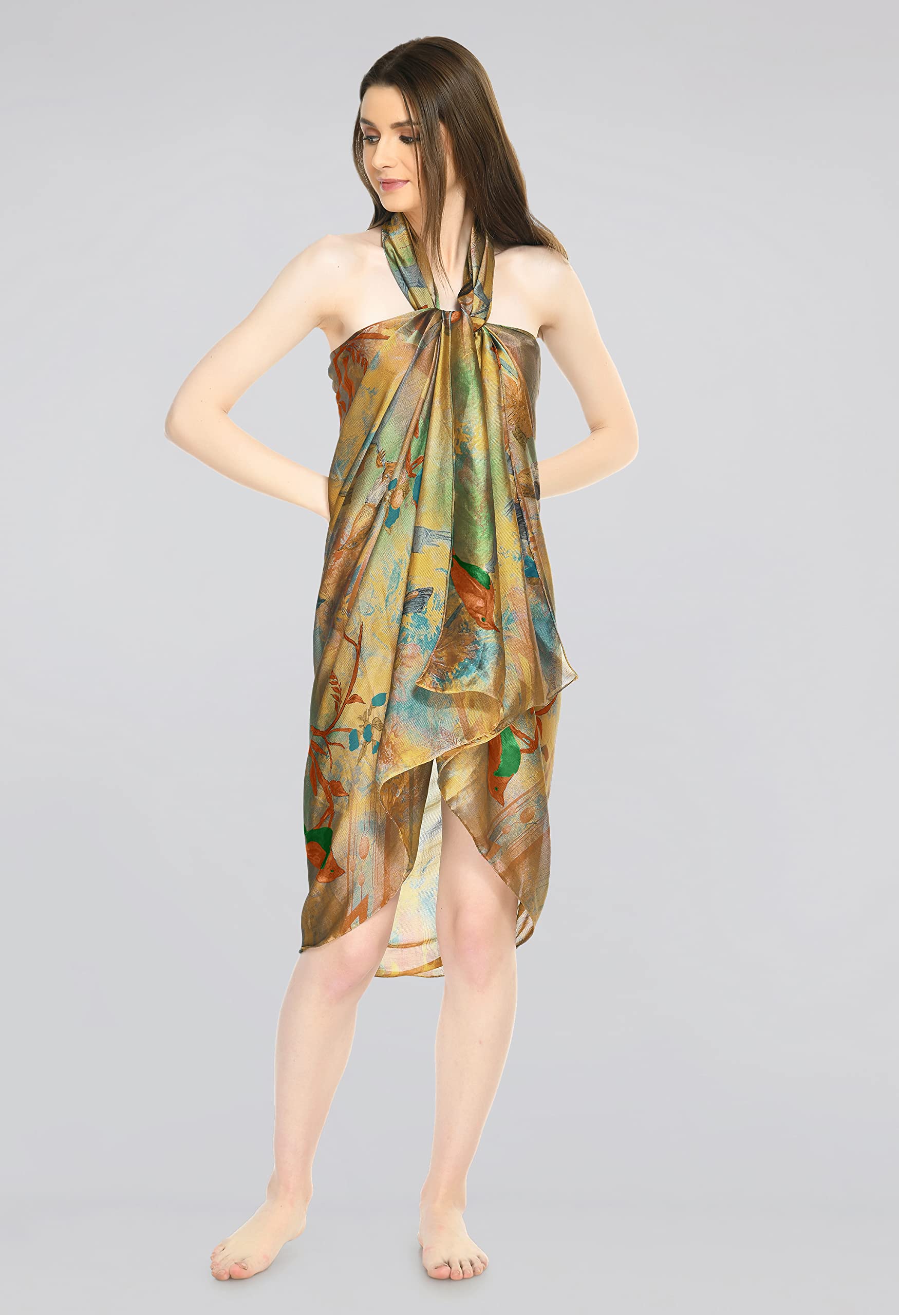 MIRCHI FASHION Polyester Chiffon Forest Printed Summer Beachwear Coverup Wrap Sarongs for Women (S730-Green, Rust, Multi-1.75 Meters) - Image 2 thumbnail