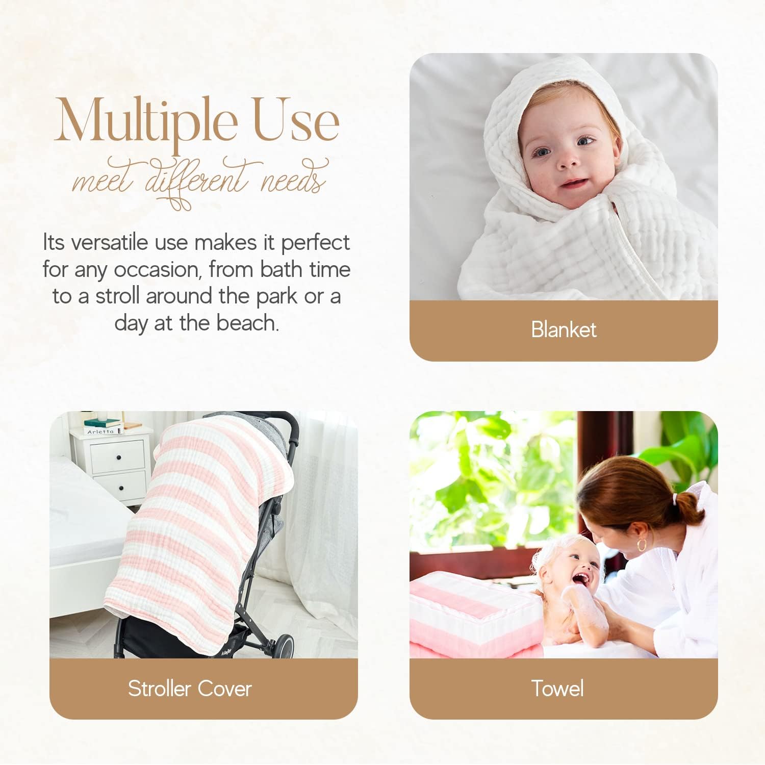 Muslin Baby Towel and Blankets 9 Pack,Hooded Baby Towels,Classic Striped.