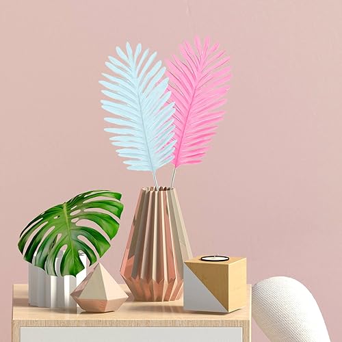 Miniatura 8 de GWOKWAI 12 hojas de palma artificiales, hojas de palmera tropicales, hojas de helecho, para el hogar, fiesta hawaiana, jungla y playa, mesa,