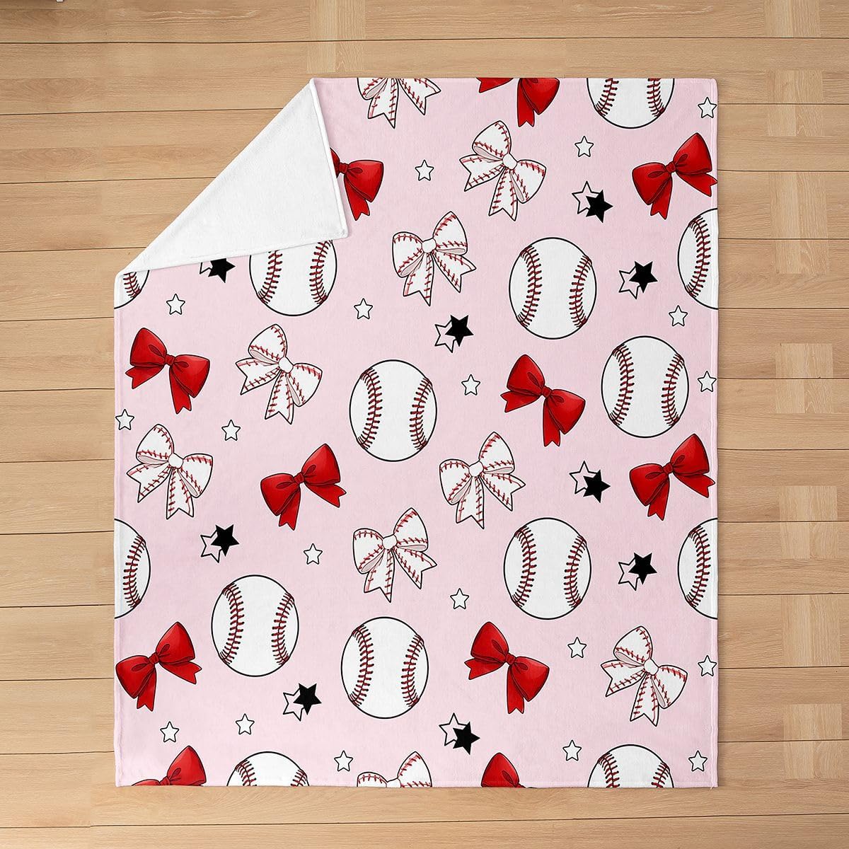 Castle Fairy Red Bowknot Bed Throws,Baseball Ball Games Sport Throw Blanket for Kids Boys Gift,Stars Bow Tie Dreamy Lightweight Blanket for Sofa,Baby Size (30 x 40 Inch)
