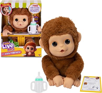 Little Live Pets - Mango, the interactive monkey, 50 interactive sounds and mouth movement, loves tickling and makes joyful sounds when you touch the belly! Packed with LP5000000 accessories