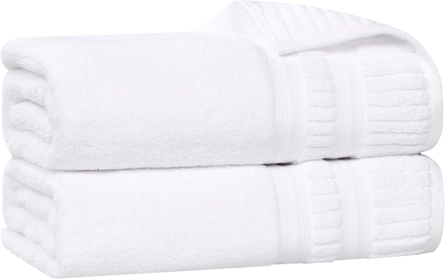 Superior Venice Zero Twist Cotton Medium Weight Bath Sheets, for Guest Bath, Bathroom, Shower, Spa, Plush Towels, Essentials, Ribbed Textured Border, Oversized Towels, Set of 2, White