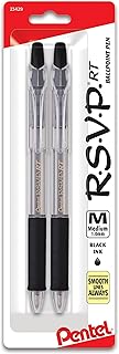 Pentel R.S.V.P. RT New Retractable Ballpoint Pen, Medium Line, Black Ink, 2 Pack (BK93BP2A)