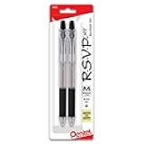 Pentel RSVP RT Retractable Ballpoint Pen, (1.0mm) Medium Line, Black Ink, Pack of 2 (BK93BP2A)