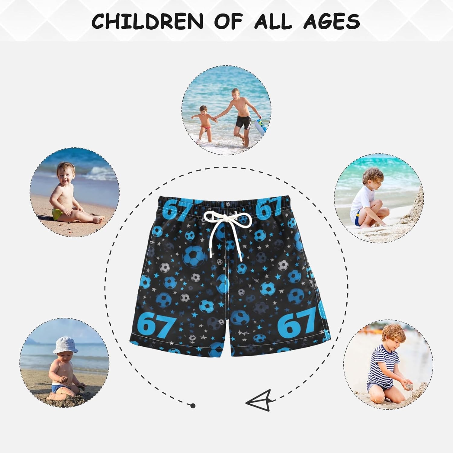 Pigsaly Boys Swim Trunks 67 Soccer Balls Stars Football Boys Board Shorts Swimsuit Swimwear 2T