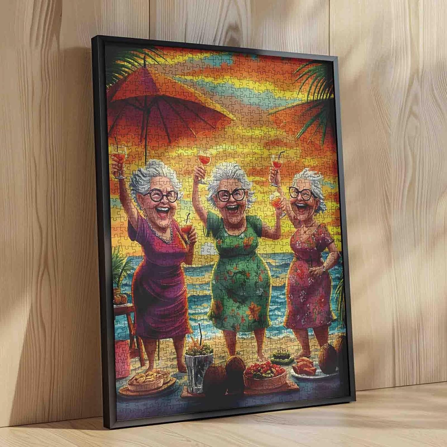Laughing Ladies Jigsaw Puzzles for Adult 1000 Piece Old Woman Puzzles Wall Decor Happy Grandma’s Key Puzzles Sunday Outing Funny Jigsaw Puzzle 20''x27”inch Family Game Challengings, Friendship Gift