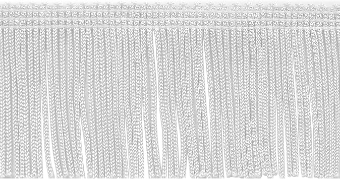 Trims By The Yard 2" Chainette Fringe Trim, Polyester-Made Decorative Fringe Trim, Versatile Fringes for Costumes, Uniforms, Home Decor, and Party Decorations, 5 yards, White