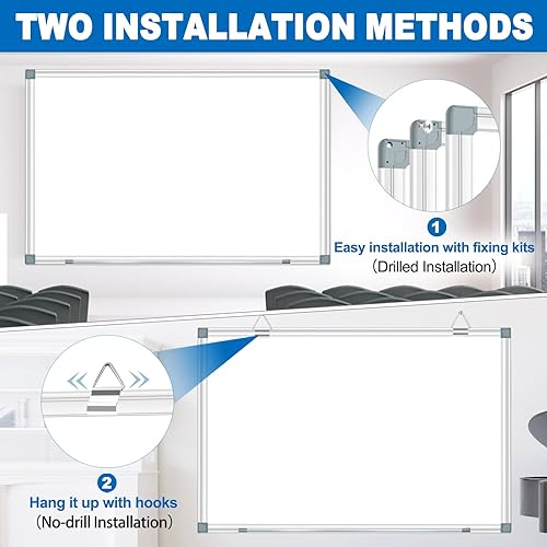 Miniatura 6 de Pizarra blanca magnética de borrado en seco para pared de 60 x 48 pulgadas (2 unidades), marco de aluminio para colgar, pizarras blancas para